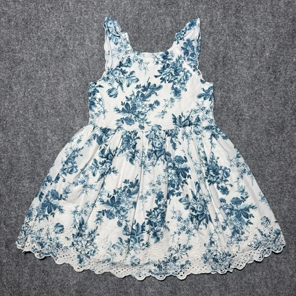 Gap x Love Shack Fancy Dress Floral and Lace Blue White Toddler Size 5 Years